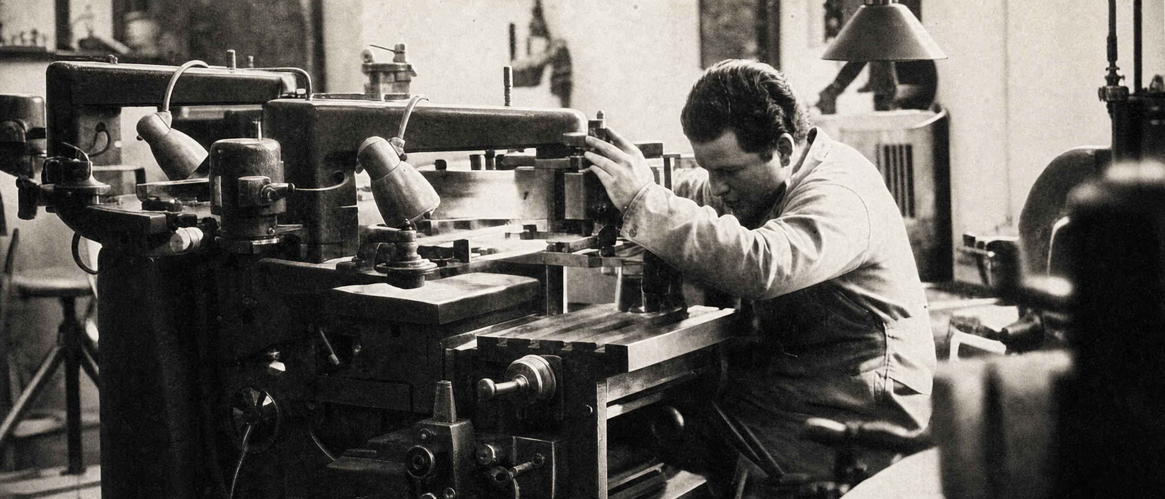 Schoder Chronik – Gravurarbeit in der Werkstatt, Firmengeschichte seit 1924 in Langen