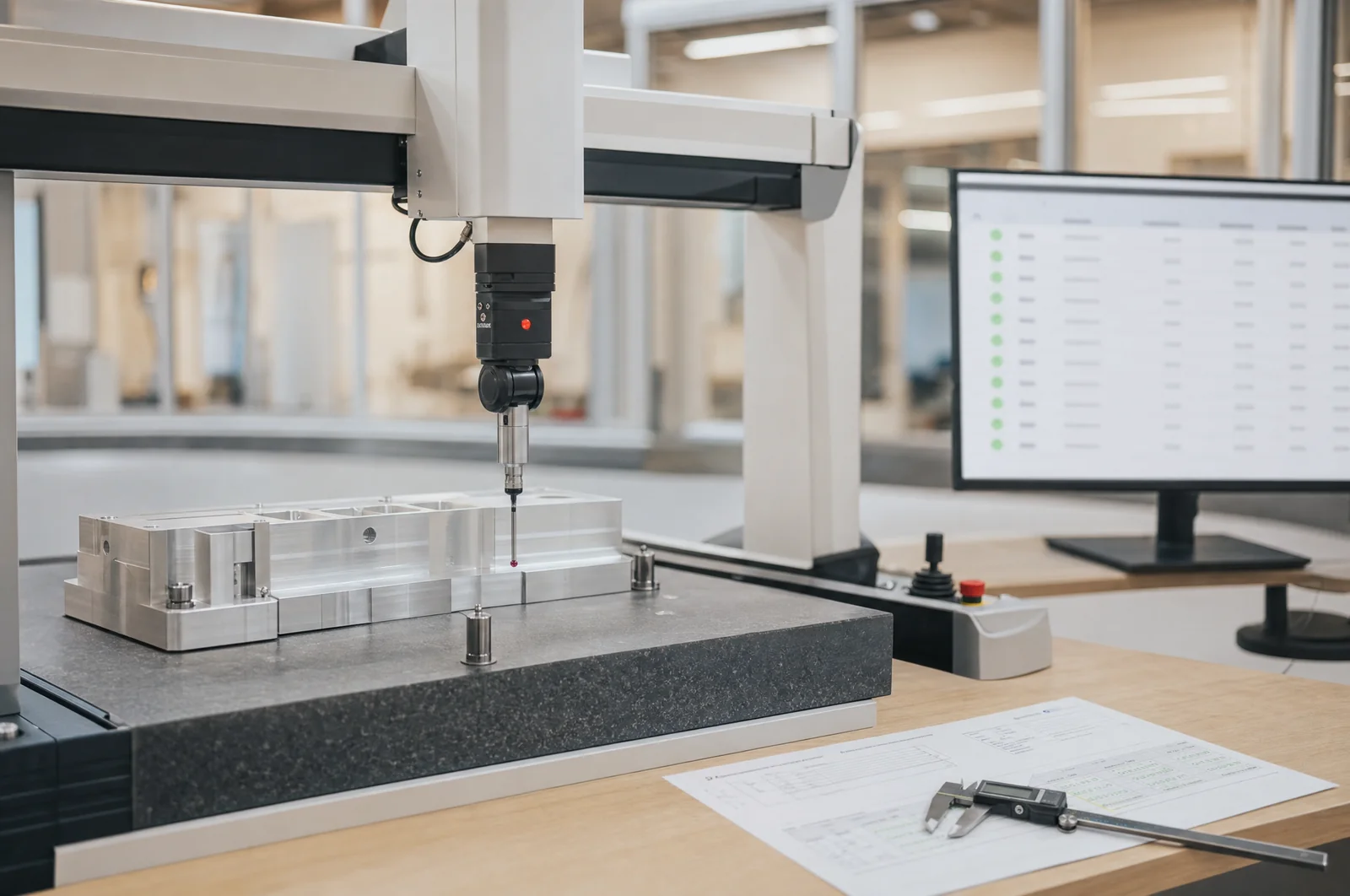 Qualitätssicherung – Koordinatenmessmaschine prüft ein Bauteil bei Schoder in Langen